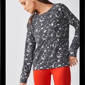 Fabletics Charcoal and White Abstract Top